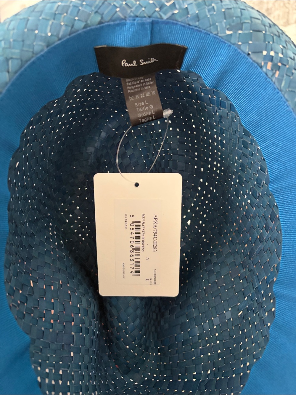 Paul Smith Blue Woven Straw Fedora Hat size large - Picture 4 of 6